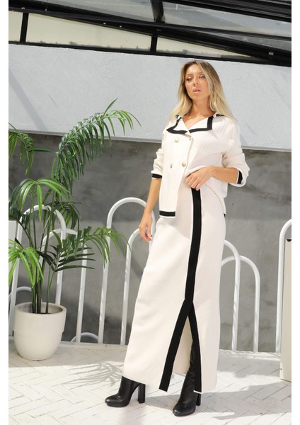 Kadın Ekru Düğme Detaylı Etekli Triko Takım PRML07 fırsatları