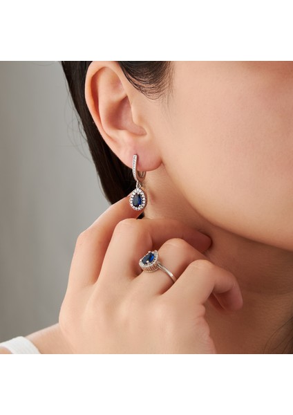 925 Ayar Damla Safir Taşlı Gümüş Üçlü Set fiyatları
