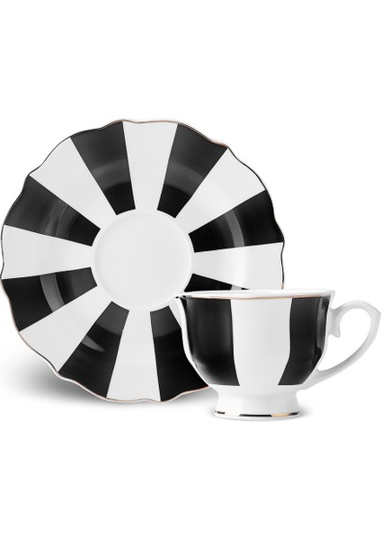 New Romantic Kalın Çizgili Kahve Fincanı 90 ml Siyah