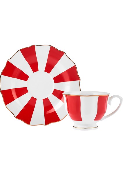 New Romantic Kalın Çizgili Kahve Fincanı 90 ml Kırmızı