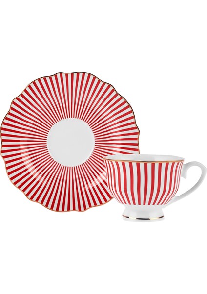 New Romantic Ince Çizgili Kahve Fincanı 90 ml Kırmızı