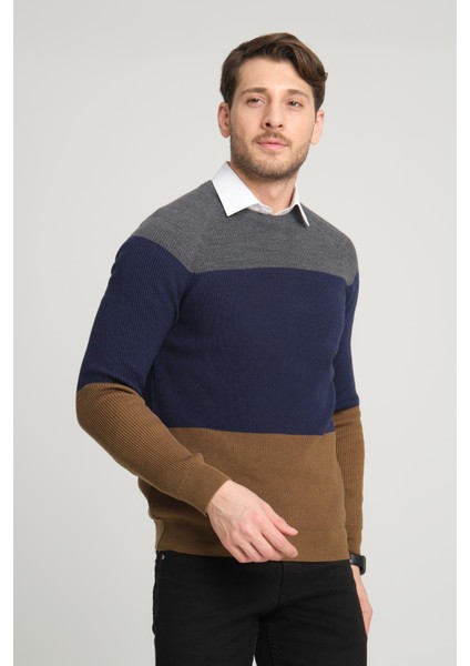 Renk Bloklu Reglan Kol Bisiklet Yaka KAZAK(E23-6708)