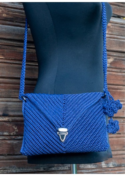 Mavi Zarf Model El Yapımı Clutch Portföy Çapraz Çanta