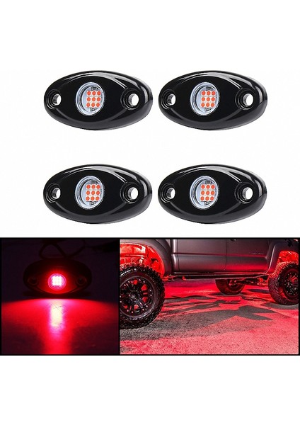 Jeep Truck-Red Için 4 Bölmeli LED Kaya Işık Seti Suya Dayanıklı Underglow (Yurt Dışından)