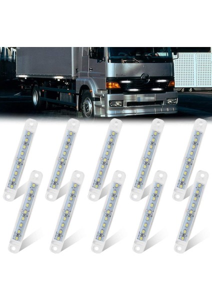 Treyler 10'lu Paket Için 12V 9 LED Yan Işaret Gösterge Işıkları Beyaz (Yurt Dışından)