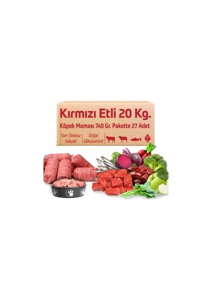 Kırmızı Etli Tahılsız Köpek Barf Maması 20 kg 740 gr