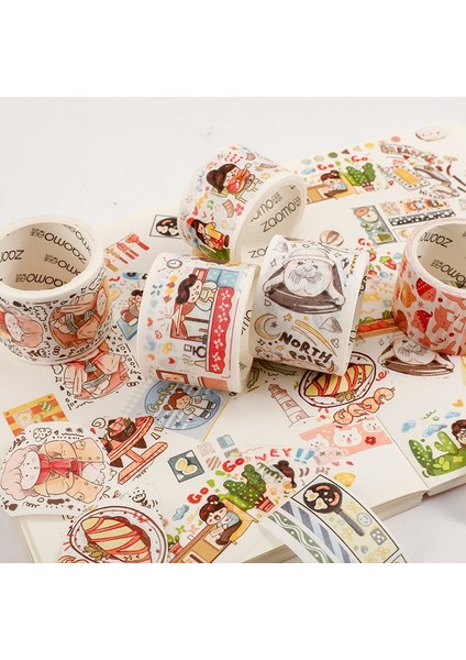 D4 4.5CMX3M Stili 1 Rulo Washi Bant Fat Planet 2.0 Serisi Sevimli Karakter Scrapbooking Dekoratif Malzeme Maskeleme Bantları Günlük Çıkartmaları (Yurt Dışından) indirimleri