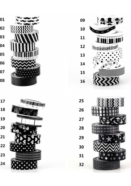 No.2 Tarzı 15MM * 10M Dekoratif Siyah ve Beyaz Japon Washi Bant Seti Yapışkan Bant Dıy Scrapbooking Kağıt Fotoğraf Albümü Maskeleme Bandı (Yurt Dışından) modelleri