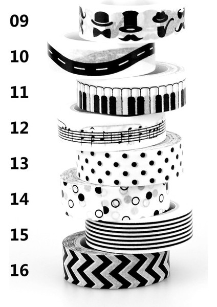 No.2 Tarzı 15MM * 10M Dekoratif Siyah ve Beyaz Japon Washi Bant Seti Yapışkan Bant Dıy Scrapbooking Kağıt Fotoğraf Albümü Maskeleme Bandı (Yurt Dışından) indirimleri