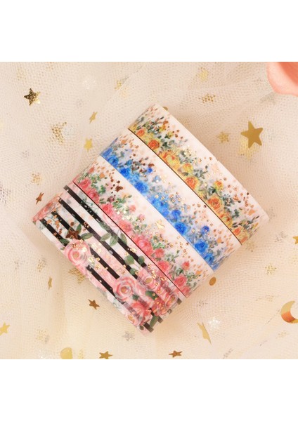 Bir Stil Suluboya Gül Altın Maskeleme Washi Bant Folyo Çiçek Dekoratif Yapışkan Bant Decora Diy Scrapbooking Sticker Etiket (Yurt Dışından)