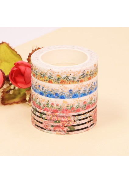 Bir Stil Suluboya Gül Altın Maskeleme Washi Bant Folyo Çiçek Dekoratif Yapışkan Bant Decora Diy Scrapbooking Sticker Etiket (Yurt Dışından)