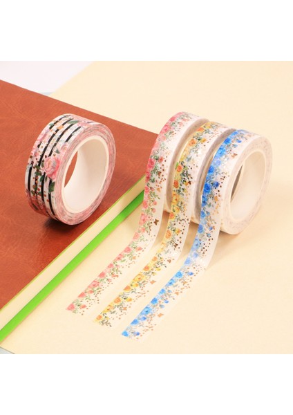 Bir Stil Suluboya Gül Altın Maskeleme Washi Bant Folyo Çiçek Dekoratif Yapışkan Bant Decora Diy Scrapbooking Sticker Etiket (Yurt Dışından)