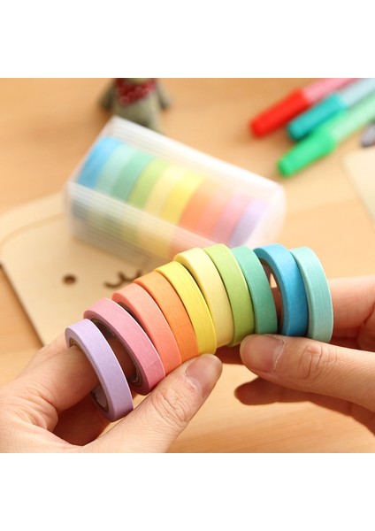 10 Adet Tarzı Lot Şeker Katı Dıy Craft Dekoratif Yapışkan Bant Washi Sticker Scrapbooking Fita Adesiva Kırtasiye Papeleria (Yurt Dışından) modelleri