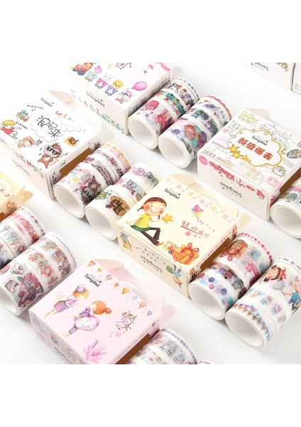 ST00063-8 Stili 1 Kutu Washi Kağıt Bant Seti Japon Tarzı Peri Masalı Kız Antika Techo Dekorasyon Çıkartmaları (Yurt Dışından)