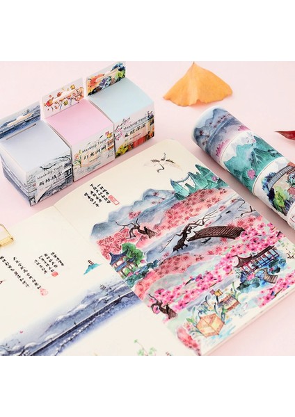 Stil7 Stili Çin Manzara Çiçekler Bitkiler Vintage Manzara Dekorasyon Washi Bant Dıy Planlayıcısı Günlüğü Scrapbooking Maskeleme Bandı (Yurt Dışından) modelleri