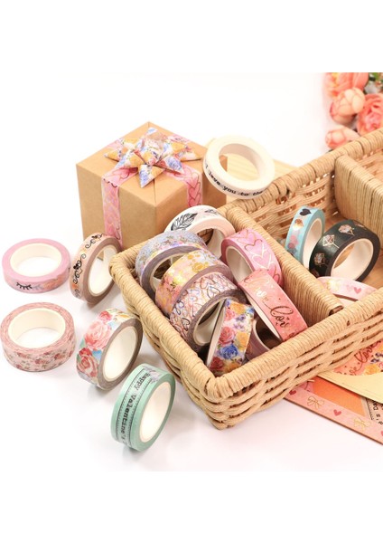 No.19 Tarzı Altın Folyo Kalp Washi Bant Sevgililer Günü Maskeleme Bandı Scrapbooking Kawaii Aşk Çiçek Dekoratif Bant Sabit Malzemeler (Yurt Dışından)
