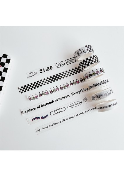C Stili Korean Ins Siyah Beyaz Ingilizce Yapışkanlı Washi Bant Basit Stil Dama Tahtası Manuel Kırtasiye Dekoratif Bant Mühür Sticker 5m (Yurt Dışından) fiyatları