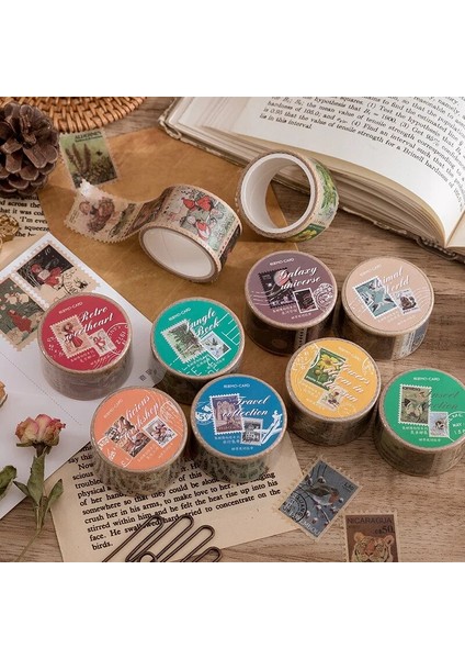 H Tarzı Filateli Müzesi Serisi Maskeleme Washi Bant Eski Seyahat Damgası Dekoratif Yapışkan Bant Decora Diy Scrapbooking Sticker Etiket (Yurt Dışından) modelleri