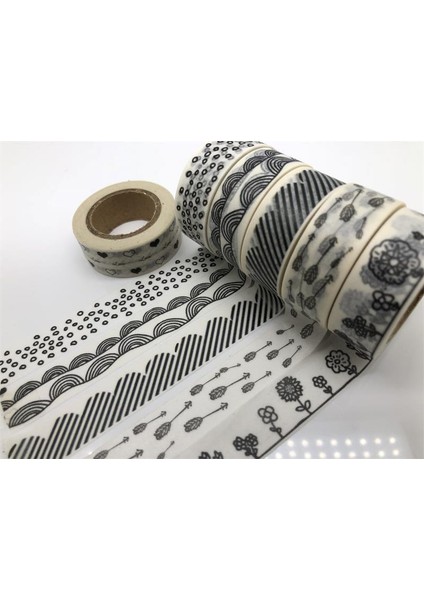 NO.2135 Stili S Beden Japon Jiataihe Washi Bant Siyah Dekoratif Çizgili, Bant Karalama Defteri Kağıt Maskeleme Etiket Seti Fotoğraf Albümü Washi Bant Seti (Yurt Dışından)