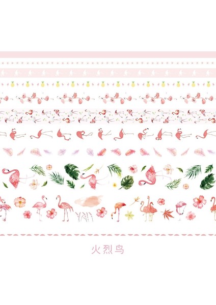 No.8 Stili Ack Flamingo Çiçek Kız Günlüğü Mermi Washi Bant Seti Dıy Scrapbooking Sticker Etiket Maskeleme Bandı Okul Ofis Tedarik (Yurt Dışından)