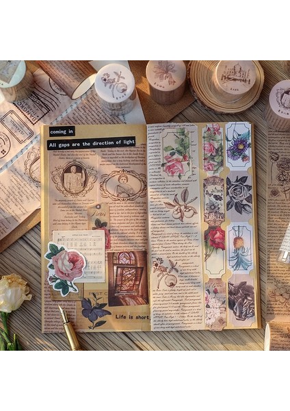 Bifeng Shop B Tarzı Geçmiş Serisinin Anıları Yapışkanlı Washi Bant Dıy Scrapbooking Etiket Etiket Retro Ingilizce El Yazması Çiçekler Maskeleme Bandı (Yurt Dışından)