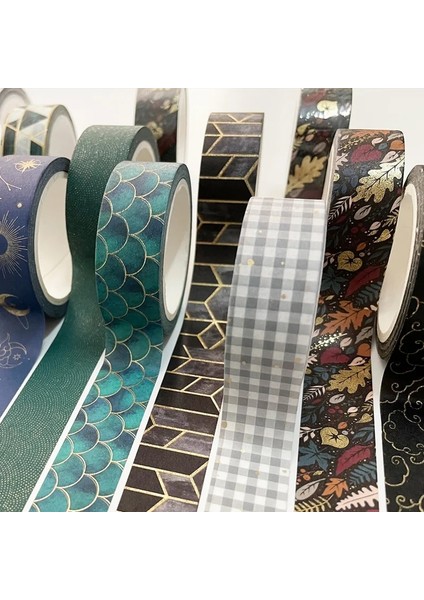 No.8 Stili 1.5CMX7M Vintage Siyah Altın Folyo Washi Bant Dekoratif Karalama Defteri Dergisi Planlayıcısı Maskeleme Bandı Zanaat Çıkartmalar Kırtasiye (Yurt Dışından) indirimleri
