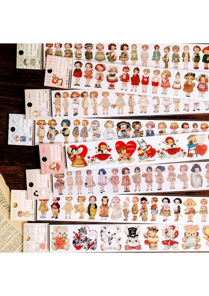 No.10 Tarzı Bebek Koleksiyonu Kabine Serisi Retro Karakterler Washi Maskeleme Bandı Etiketler Scrapbooking Kırtasiye Dekoratif Uzun Şerit Bant (Yurt Dışından) fiyatları