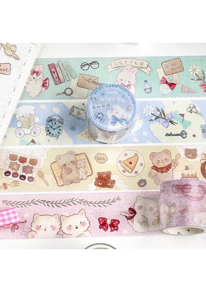 D Stili Sevimli Antika Dükkanı Serisi Maskeleme Washi Bant Kawaii Ayı Tavşan Dekoratif Yapışkan Bant Decora Diy Scrapbooking Sticker Etiket (Yurt Dışından)