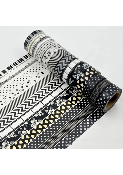 No.13 Tarzı 15MM * 10M Siyah ve Beyaz Yapışkan Bant Japon Washi Bant Dekoratif Bant Dıy Karalama Defteri Kağıdı Fotoğraf Albümü Maskeleme Bandı (Yurt Dışından) indirimleri