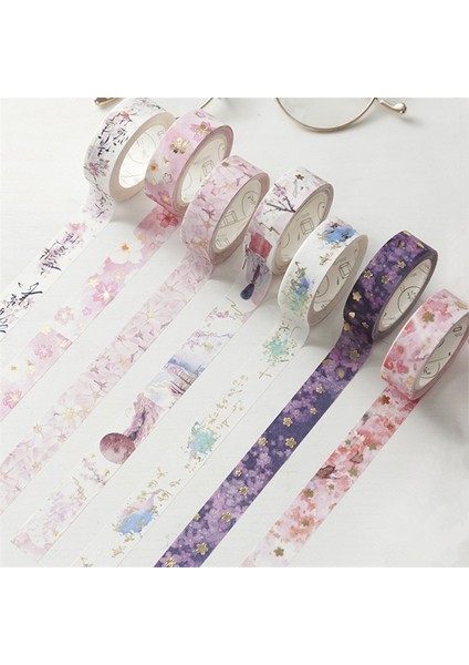 No.10 Tarzı Yeni Güzel Kiraz Çiçeği Yaldız Washi Bant Yapışkan Bant Dıy Scrapbooking Etiket Etiket Maskeleme Bandı (Yurt Dışından) fiyatları
