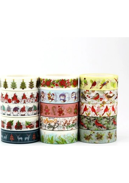 924 Stili Yeni M Dekor Noel Cüceleri Ökseotu Yaprakları Üzerindeki Kardinal Kuşlar Poinsettia Maskeleme Washi Bant Seti Sevimli Günlük Kırtasiye (Yurt Dışından) fırsatları