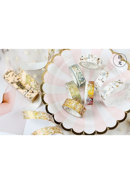 C Stili Mavi Altın Dalga Folyo Washi Bant Dıy Dekorasyon Scrapbooking Planlayıcısı Maskeleme Bandı Yapışkan Bant Etiket Etiket Kırtasiye (Yurt Dışından)
