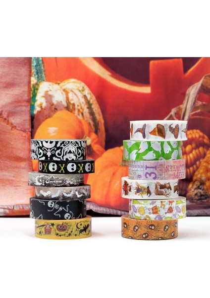 No.9 Tarzı Cadılar Bayramı Folyo Washi Bant Yarasa Iskeleti Yapışkan Bant Dıy Scrapbooking Etiket Etiket Maskeleme Bandı (Yurt Dışından) fırsatları