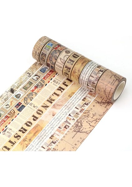 B462 Stili 1 Rulo 15MM * 10M Retro Eski Harfler Gazeteler Eski Pullar Haritalar Dekoratif Washi Bant Dıy Scrapbooking Maskeleme Bandı Okul (Yurt Dışından) fırsatları