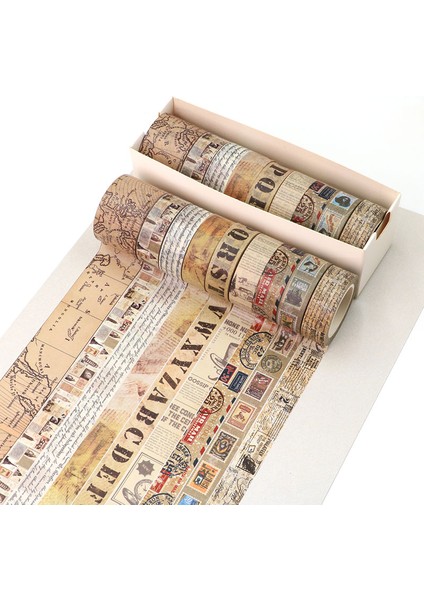 B462 Stili 1 Rulo 15MM * 10M Retro Eski Harfler Gazeteler Eski Pullar Haritalar Dekoratif Washi Bant Dıy Scrapbooking Maskeleme Bandı Okul (Yurt Dışından) indirimleri