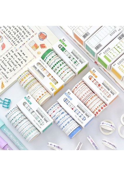 No.2 Tarzı Ack Temel Gökkuşağı El Washi Bant Seti Dıy Scrapbooking Etiket Etiket Maskeleme Bandı Okul Ofis Tedarik (Yurt Dışından) fiyatları