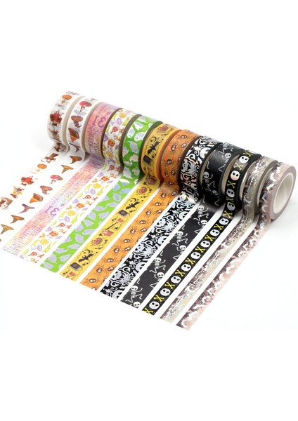 No.7 Tarzı Cadılar Bayramı Folyo Washi Bant Yarasa Iskeleti Yapışkan Bant Dıy Scrapbooking Etiket Etiket Maskeleme Bandı (Yurt Dışından)