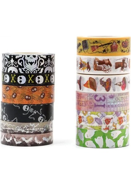 No.7 Tarzı Cadılar Bayramı Folyo Washi Bant Yarasa Iskeleti Yapışkan Bant Dıy Scrapbooking Etiket Etiket Maskeleme Bandı (Yurt Dışından)