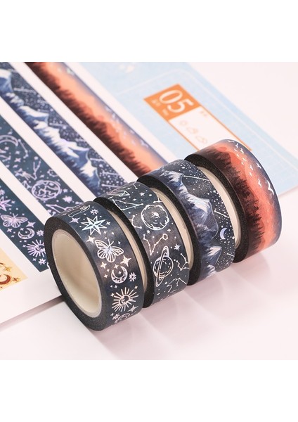 No.4 Tarzı Yıldızlı Gece Yıldızı Washi Bant Gümüş Altın Folyo Maskeleme Bandı Çiçek Gün Batımı Dekoratif Bant Scrapbooking Sticker Etiket (Yurt Dışından) modelleri