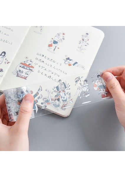 O Tarzı Sevimli Kız ve Erkek Günlük Pvc Şeffaf Maskeleme Washi Bant Dekoratif Yapışkan Bant Dekorasyon Diy Scrapbooking Sticker Etiket (Yurt Dışından)