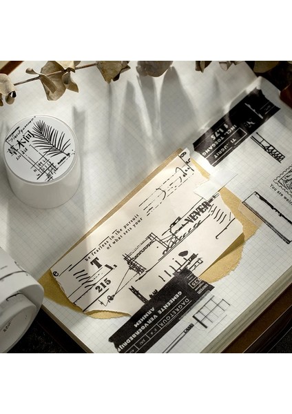 J 4CMX3M Stili Dimi Retro Pul Koleksiyonu Maskeleme Washi Bant Siyah Beyaz Dekoratif Yapışkan Bant Diy Scrapbooking Sticker Etiket (Yurt Dışından)