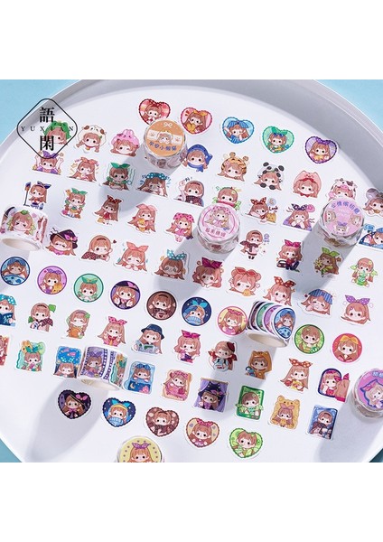 D Stili Rulo Kawaii Washi Maskeleme Bandı Sticker Sevimli Kız Yapışkanlı Etiket Karalama Defteri Günlük Tutma Sanat Projesi Mektup Kartı (Yurt Dışından) fırsatları