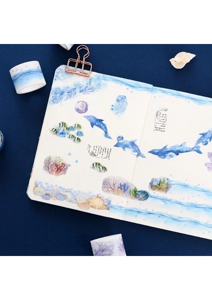 H Tarzı x Balina ve Deniz Kabuğu Washi Bant Dıy Hediye Paketleme Için Scrapbooking ve Craftsticky Yapışkanlı Kağıt Maskeleme Bandı (Yurt Dışından) fırsatları