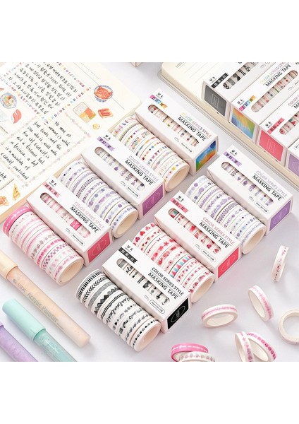 E Stili Çok Renkli Mini Washi Bant Scrapbooking Dekoratif Yapışkan Bantlar Kağıt Japon Kırtasiye Sticker (Yurt Dışından) fiyatları