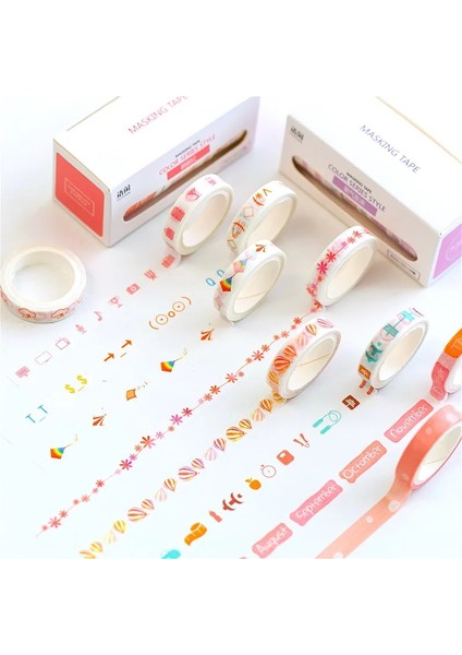 E Stili Çok Renkli Mini Washi Bant Scrapbooking Dekoratif Yapışkan Bantlar Kağıt Japon Kırtasiye Sticker (Yurt Dışından) indirimleri