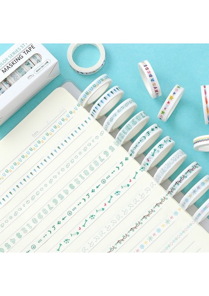 No.10 Tarzı Ack Temel Gökkuşağı El Washi Bant Seti Dıy Scrapbooking Etiket Etiket Maskeleme Bandı Okul Ofis Tedarik (Yurt Dışından)