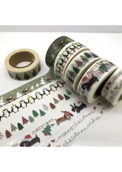NO.2215 Tarzı S Beden Jiataihe Washi Bant Dekoratif Bant Karalama Defteri Kağıdı Maskeleme Yapışkan Bant Noel Washi Bant Yılbaşı Seti (Yurt Dışından)