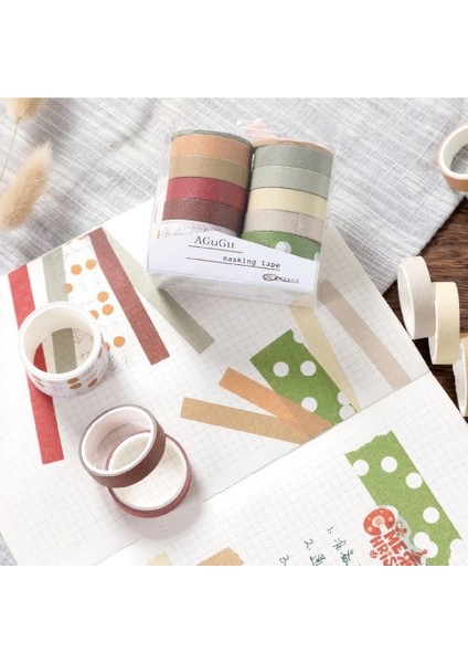 Noel Tarzı 10 Rulo Retro Saf Renk Maskeleme Bandı Etiket Orman Rengi Kolaj Önemsiz Dergi Malzemesi Deco Washi Bant Seti Dıy Scrapbooking (Yurt Dışından)