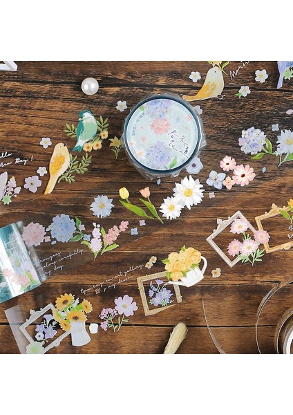 B Tarzı Kawaii Pet Kedi Maskeleme Washi Bant Çiçek Papatya Kuş Dekoratif Yapışkan Bant Decora Diy Scrapbooking Sticker Etiket (Yurt Dışından)