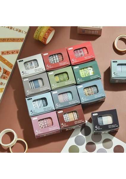 K Tarzı 5rollsbox Yaratıcı Maskeleme Bandı Seti Temel Desen Washi Bant Dıy Scrapbooking Günlüğü Dergisi Kırtasiye (Yurt Dışından) fırsatları